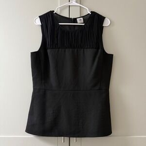 Cabi Black Sleeveless Peplum Top Pleated Sheer Yoke Animal Print Style 3080 Sz 8